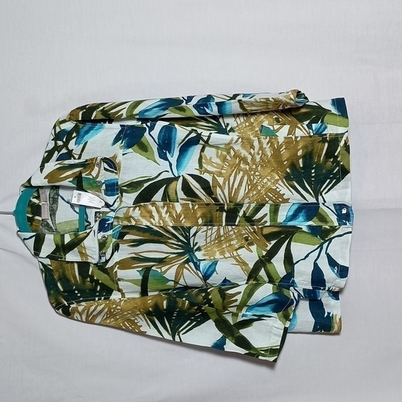 Chico's Jackets & Blazers - ⭐️Chico's Zip-Front Tropical-Print 3/4 Sleeves 100% Linen Jacket NWT